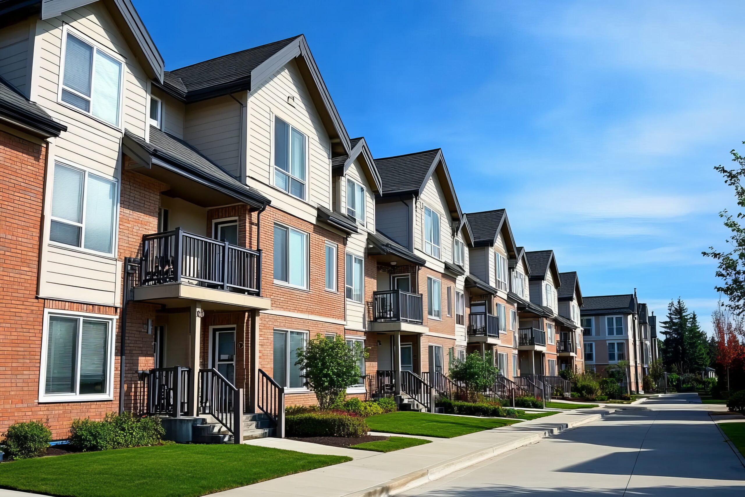 A multifamily housing property. Generative AI real estate, market cycle, usa